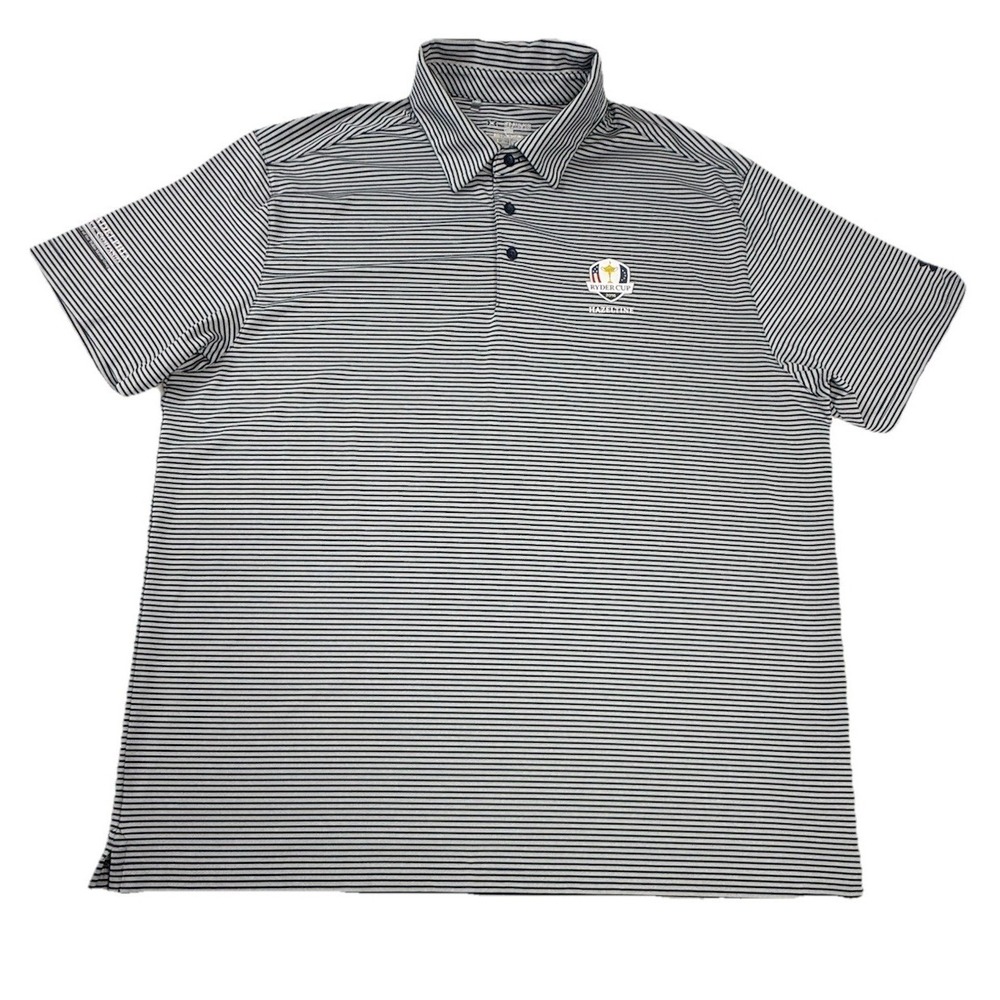 Under Armour Heat Gear Polo Shirt 2016 Ryder Cup Hazeltine Gray Blue Striped 2XL